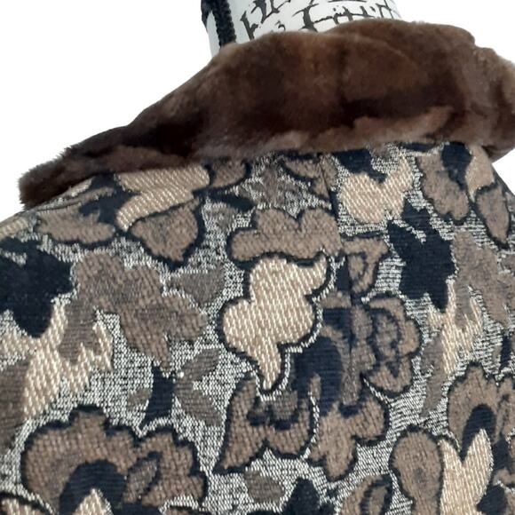 Vintage 70s Penny Lane FUR Mod Carpet Coat Sheared Beaver Damask Tapestry Hippie - Picture 8 of 16